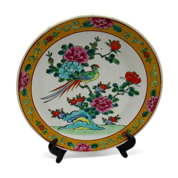 Vintage ASIAN IMARI Porcelain Plate With Vibrant Peacock And Floral Motif 10.7 i - Picture 3 of 11